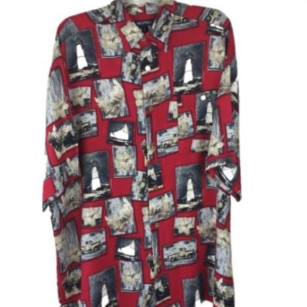 Puritan Men Vintage Truck Print Hawaiian Shirt XL